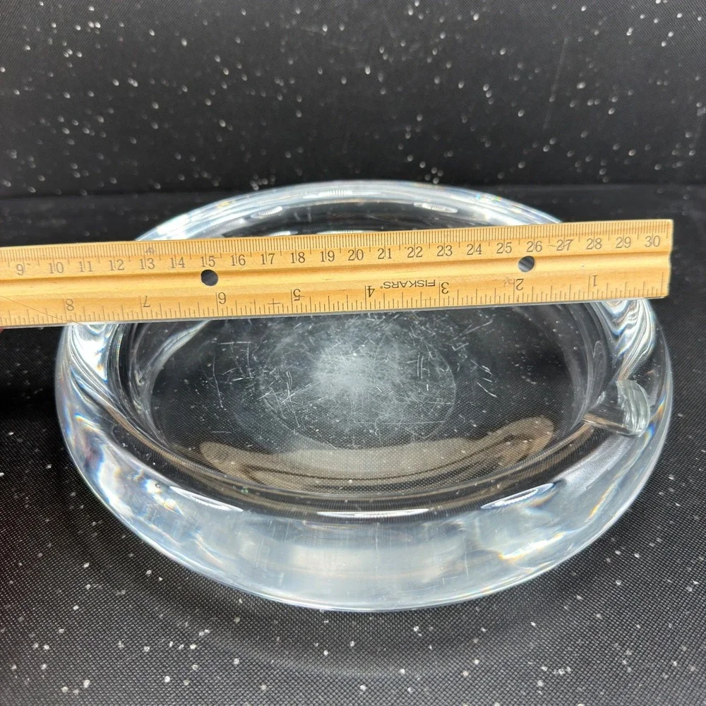 Vintage 1960s Sweden Art Glass Ashtray 8 Inch Heavy Clear Crystal MCM Round